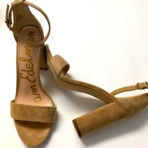 Sam Edelman Suede Leather Open Toe Block Heels Size 9 Tan Wedding Formal Party